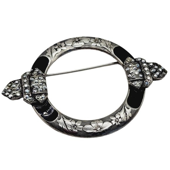 Antique Art Deco Marcasite & Enamel Brooch (A1217)